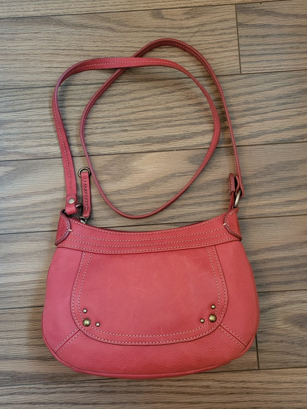 Fossil Coral-Red Leather Crossbody Bag